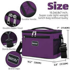 BEIMILY Lunch Box for Men/Women,Small Insulated Lunch Bag,Reusable LunchBox for work Picnic Beach,Leakproof Soft Cooler Tote Bag Organizer with Adjustable Shoulder Strap for Adults(Dark Purple)