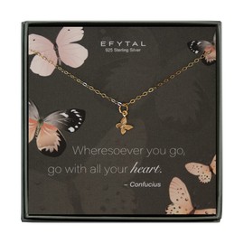EFYTAL Graduation Gifts, 14k Gold Filled Dainty Butterfly Necklace with Confucius Quote, Motivational Grad Gift for Daughter, Granddaughter Birthday