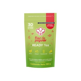 FLOR DE JAGUAR | READY Tea | Polvo sabor matcha, menta y limón con guaraná | Ayuda a incrementar el rendimiento físico y mental | Sin azúcar añadida y sin conservadores | 180 g