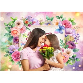 CHAIYA 10X8FT Mother's Day Backdrop Watercolor Flowers Backdrop Family Party Background Mother's Day Party Banner Photoshoot Studio Props