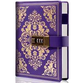 CAGIE Lock Journal for Women Vintage Refillable Diary with Lock 224 Pages Leather Locked Journal for Personal Secrets Writing (Purple)