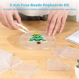 45 PCS Perler Beads Boards, Clear Plastic Peg Boards with 39 Templates in 10 Shapes and 6 Tweezers, 5 mm Bead Boards Craft Supplies for Little Ones DIY Beads Projects