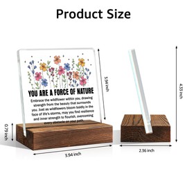 TOUNER You Are a Force of Nature Acrylic Office Decor Sign, Flower Acrylic Desk Wood Plaque, Inspirational Quotes Gifts for Women Mom Aunt Sister, Good Friendship Gifts for BFF, Thank You Gifts