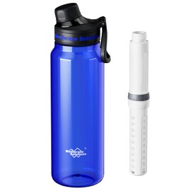 Membrane Solutions C3 Filtered Water Bottle, 36oz BPA-Free Bottle with Replaceable ACF & UF Filter Cartridge, Portable Water Filter, Travel, Hiking & Camping for Clean Drinking Water Anywhere(Blue)