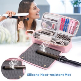 ELCUPA 2IN1 Hair Tools Travel Bag with Heat Resistant Mat for Flat Irons, Straighteners, Curling Iron, Hair Dryer Case Compatible with Revlon One-Step Hair Dryer, Shark Flexstyle, Hair Essentials