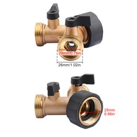Hose Tap Splitter 2 Way Y Shape 3/4 European Standard Thread, with Individual On/off Valves Brass, Hose Male Connectors Manifold Adapter for Washing Machine Dishwasher, Kitchen, Outdoor, Garden, Lawn
