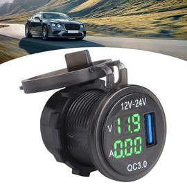 3 USB 3.0 Car Charger, 12V/24V 5V 3.1A Universal Socket, Car Charger with Digital Voltmeter Ammeter Monitoring Fast Charging for Phone(Green)
