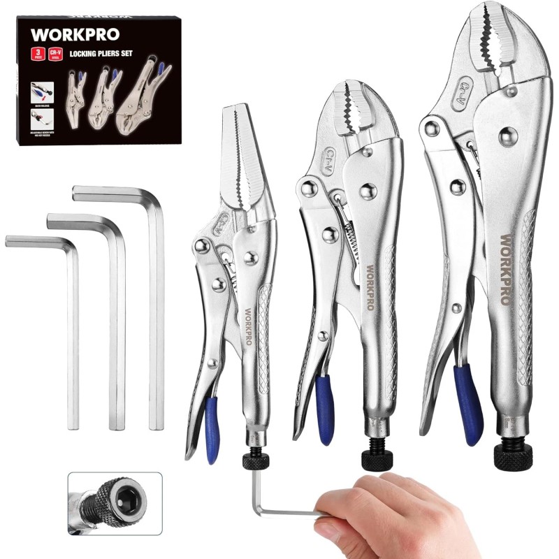 WORKPRO 3-Piece Plier Set - Long Nose, Curved Jaw, Fast