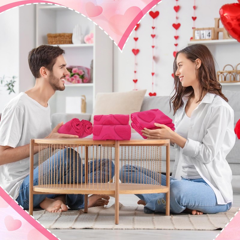 DERTE 2 Pcs Heart Valentine's Day Hand Towels Set Red