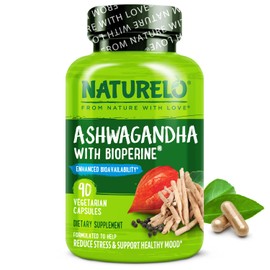 NATURELO NATURELO Ashwagandha Organic Root Powder - Natural Herbs Supplement for Fatigue, Stress Relief, Mood Enhancer - with Black Pepper Extract - 90 Vegan Capsules