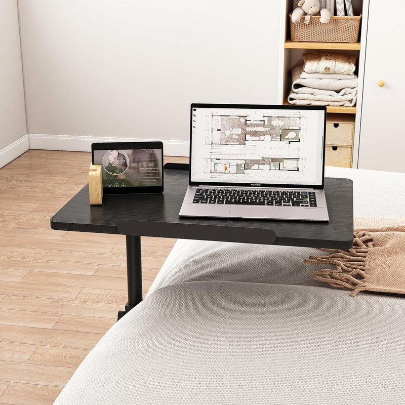 JXINONT Over The Bed Table with Wheels Adjustable Height Bedside