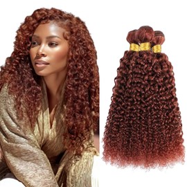 BilltiiWW Red Brown Curly Bundles Color 33 Kinky Curly Human Hair Bundles 8a Grade Brazilian Human Hair Soft and Silky for Women 12 14 16 Inch