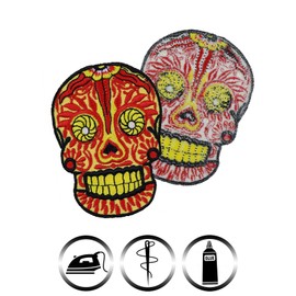 Mexican Sugar Skull Dia de los Muertos Calavera Catrina Iron-On Patch Skull Embroidered Mexican Skull Emblem Applique for Sewing/Ironing – 80 x 60 mm