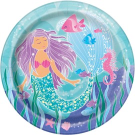 Unique 58335EU Eco Friendly Plates-23cm-Mermaid Party-Pack of 8, Paper, Multicoloured