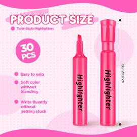 Qilery Tank Style Highlighters 30 Pack Chisel Tip Highlighters Markers Quick Drying Fluorescent Highlighters for Kids Classroom Office School Gift Shop Graduation(Pink)