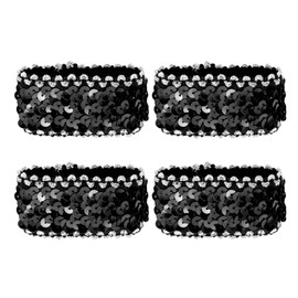 Hybursky Sequin Wrist Cuffs 4PCS Sparkly Shiny Glitter Wristbands Fancy Dress Elastic Sequin Wrist Strap for 80s Costume Party Disco Party Stage Performance Costume Decoration Accessories(Black)