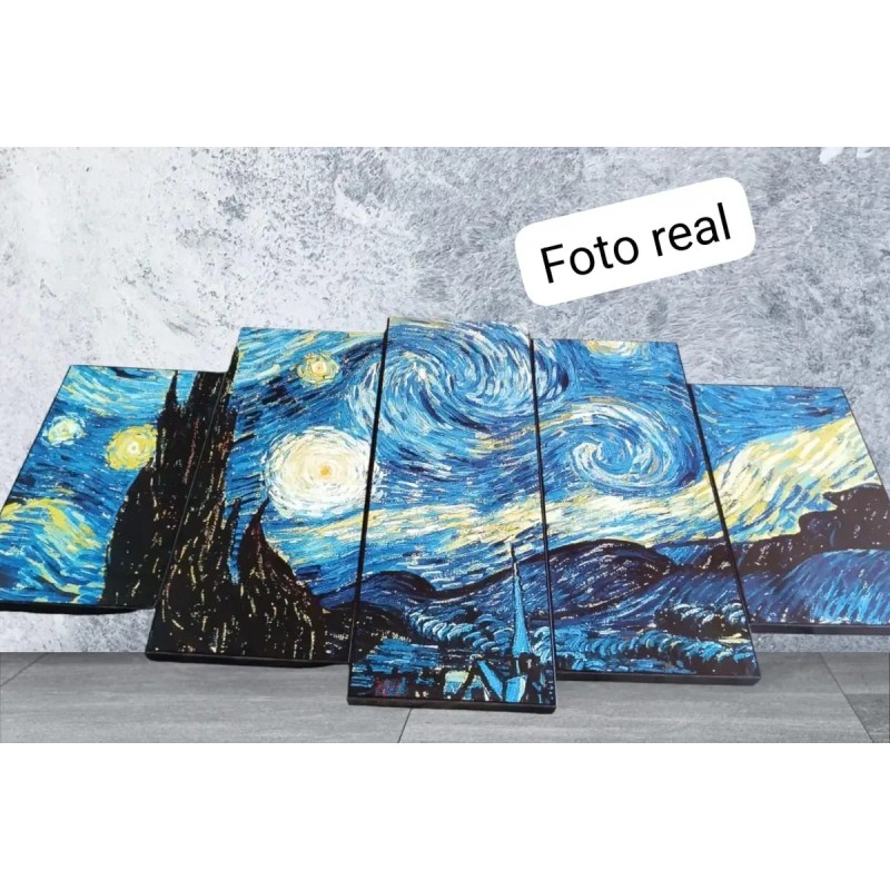 Cuadro 5 Piezas La Noche Estrellada Van Gogh Arte 150x80cm