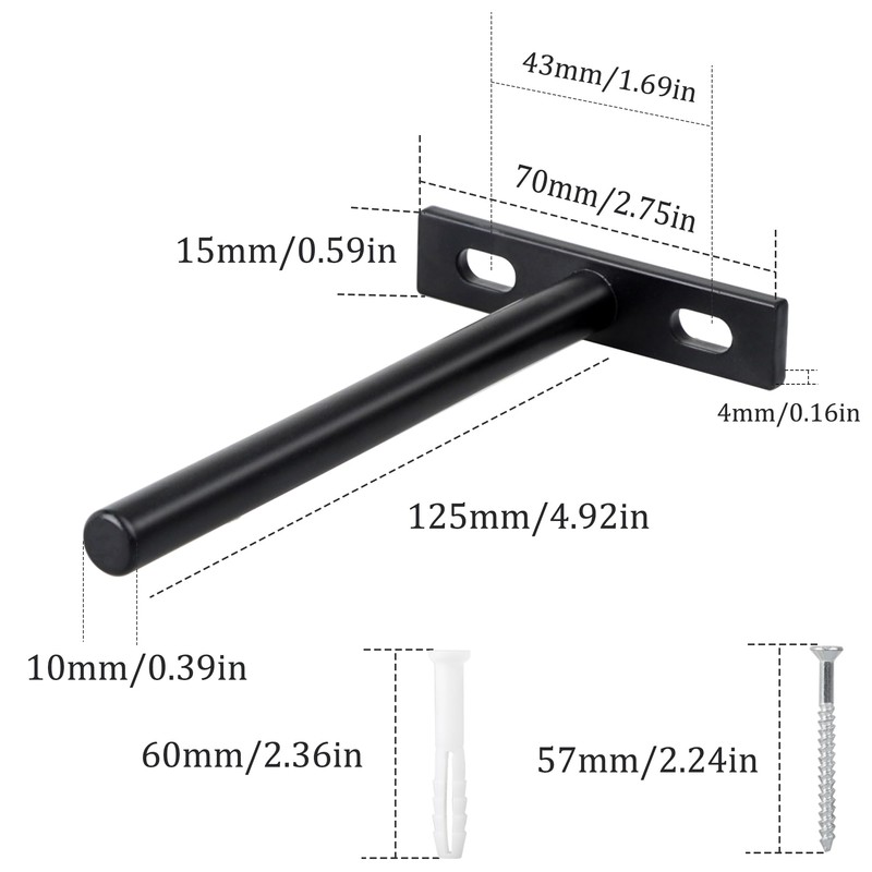 YEYIT 4 Pcs Floating Shelf Fixings 5 Inch Galvanized Solid