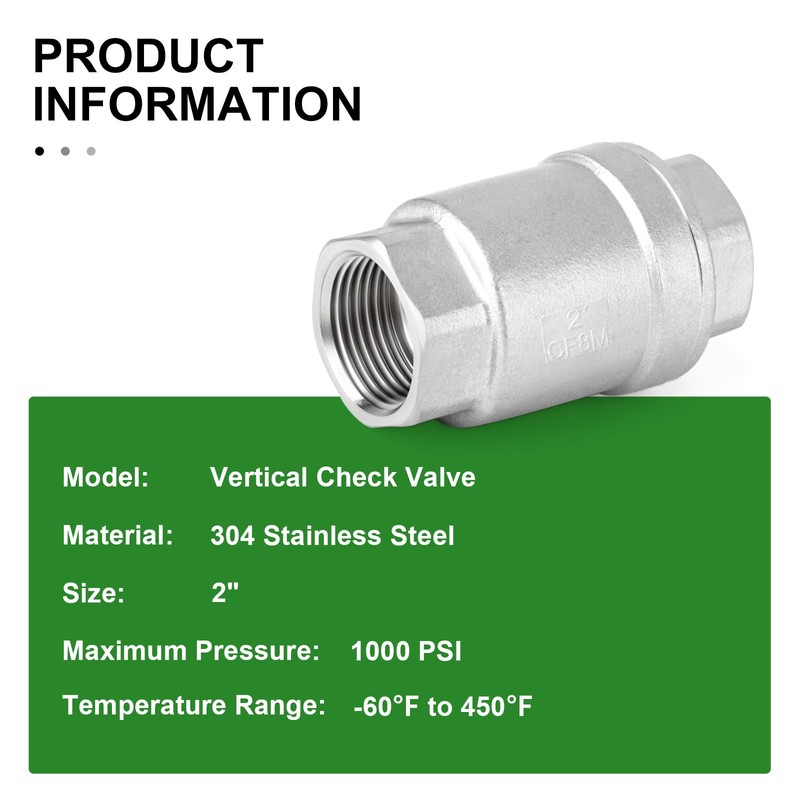 TAISHER 1PCS 304 Stainless Steel 2" Female Vertical Check Valve，Backflow