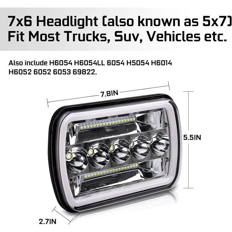 Unbranded Newest Pair 7x6" 5x7" Led Headlight Hi/Lo For International
