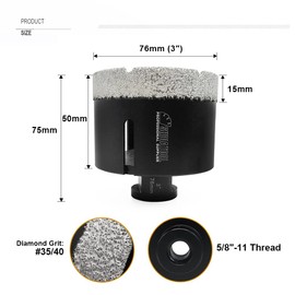 SHDIATOOL Diamond Core Drill Bits 3 Inch for Porcelain Ceramic Tile Marble Brick Vacuum Brazed Hole saw 76mm