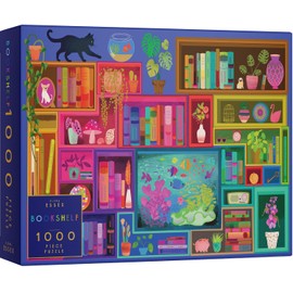 Elena Essex Jigsaw Puzzles 1000 Pieces - Bookshelf, Puzzle 1000 Pieces, Puzzles for Adults, Colorful Books Cat Flower Rainbow Puzzle, Size 28 x 20 inches