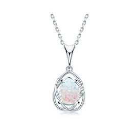 YUNKAI Sterling Silver Opal Necklace for Women,Pear Cut Gemstone Pendant, October Birthstone Birthday Christmas Gift Fine Jewelry for Her Mothers Day