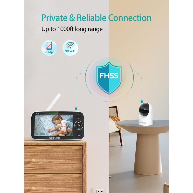 Kidsneed 5" Split Baby Monitor with 2 HD 720P Cameras