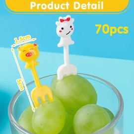 GDFHBD 70 Pieces Mini Fruit Forks, Cute Cartoon Animals, Children'S Creative Bento Fork Decoration, Fun Plastic Fruit Signs, Party Decoration.