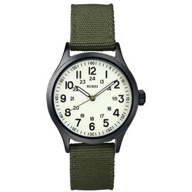 BUREI Watches Men's Military Analogue Quartz Wrist Watch Men's 12/24 Hour Display Easy to Read Sports Men's Watch with Date and Nylon, White