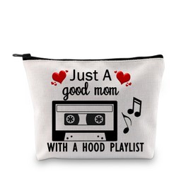 BDPWSS Funny Mom Quote Makeup Bag Just a Good Mom With a Hood Playlist Gangster Rap Mom Zipper Pouch (Mom hood playlist bag)