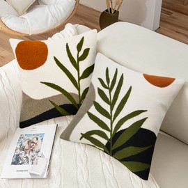 Merrycolor Boho Pillow Covers 20x20 Tufted Mid Century Modern Throw Pillow Covers Abstract Leaf Pillow Cover Bohemian Aesthetic Boho Pillows Decorative large Pillows for Couch Bed Sofa Living Room 1PC