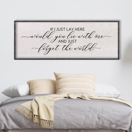 LuZhiQiang If I Lay Here Would You Lie With Me Sign Wall Decor 40"×15" Wood Framed Master Bedroom Above Over Bed Inspirational Wall Art (Black)