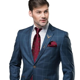 SzonMcnl Christmas Ties for Men Pattern Woven Party Christmas Tie with Handkerchief Cufflinks Brooch Set, Christmas Tree 1