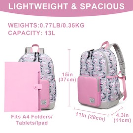 VASCHY Girls Backpack, 13L Kids Backpack Water Resistant School Bag 4-6 Years Toddler Rucksack Children's Backpack with Elastic Water Bottle Pockets for Elementary School(Cat)