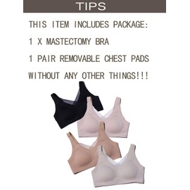 Women's Mastectomy Bras with Pockets Everyday Bra for Post Surgery Bra Included 1 Pair Removable Chest Pads-Beige L