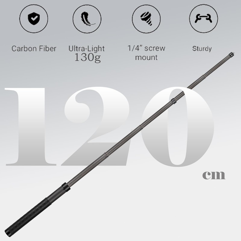 26cm exteded to1.2m (3.9ft) Long Invisible Carbon Fiber Selfie Stick