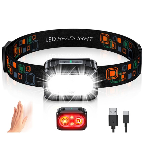 ISEYOU LED Rechargeable Headlamp, Super Bright Head Torch with Red