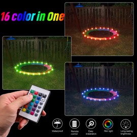 Eliteemo LED Outdoor Swing Lights, Remote Control LED Rim Light for 40-inch Saucer Tree Swing, 16 Color Change by Yourself, Waterproof, Super Bright to Play at Night Outdoors, Good Gift for Kids