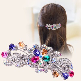 Jumwrit Rhinestone Hair Barrette Vintage Flower Leaf Hair Clip Teardrop Hairpin No Slip Silver Ponytail Holder Slide Clip French Decorative Hair Accessories Wedding Jewelry for Women Girls(Colorful)