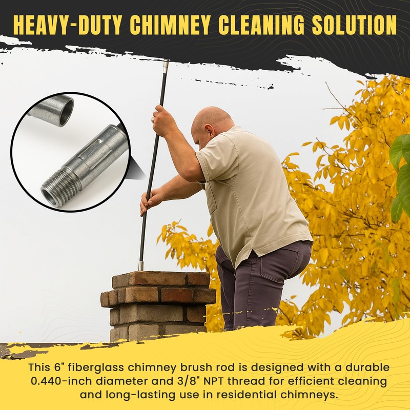 Heavy-Duty 6' Chimney Brush Extension Rod - Black .440 Diameter