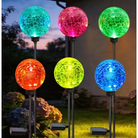 HOOEN Solar Garden Lights, 6 Pack Multi-Color Changing Solar Globe Lights Outdoor Waterproof Decorative for Yard, Powered Glass Ball Garden Lights for Patio Decoration (6pack)