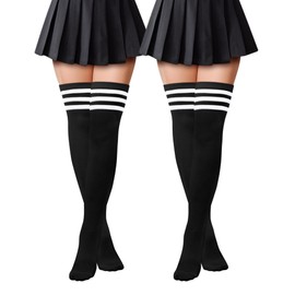 Kiiwah 2 Paar Kniestrümpfe Damen Klassisch und Stilvoll Overknees Strümpfe Weich Thigh High Socks Overknee Socken Lange Gestreifte Socken Damen für den Alltag Sport Cosplay