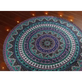 Round Zodiac Star Tapestry Indian Hippie Elephant Mandala Wall Hanging Ethnic Decorative Art Celtic Tapestry