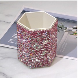 Bestbling Luxury Crystal Rhinestone Pen Holder Makeup Brush Organizer - Sparkling and Fashionable Desk Organizer for Bling Lovers (Pink)