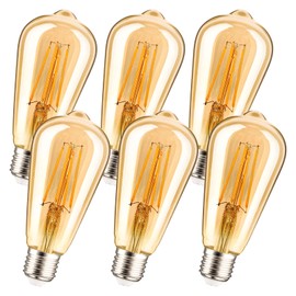 LISTOCASA ST19 Vintage LED Edison Bulbs Dimmable,5.5W(60W Equivalent),ST58 Antique LED Filament Bulbs Warm White Amber Glass,650LM,E26 Medium Base,Edison Light Bulbs,6-Pack,2700K