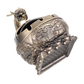 FUTUREORYY Vintage Windproof Metal Ashtray with Lid Portable Dragon Design for Use Stylish Table Decor for Home Office and Patio