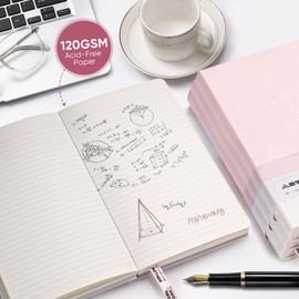 AETHER Notebook Lined A5, Pink Journal Diary 256 Pages 120 g/m² Thick Paper, 13 x 21.5 cm A5 Notebook with 1 Inner Pocket, Hardcover Lined Notepad for Women Work Notes Learning Travel