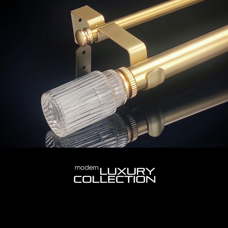 ILAISIHOME 1-1/8 Inch Diameter Gold Curtain Rods with Ribbed Glass