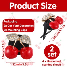 DOPENSPI 2PCS Cherry Car Air Vent Clip, Rhinestone Cherry Car Accessories Air Outlet Clip with No Scent Felt Pads Bling Cute Interior Decoration for Cars Inter Universal
